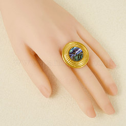 304 Stainless Steel with Natural Shell Cuff Open Rings for Women&nbsp;TH3507-4
