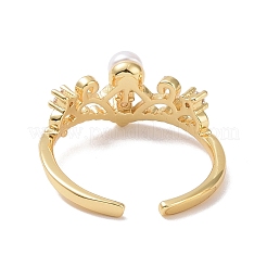 Clear Cubic Zirconia Crown Open Cuff Ring with Acrylic Pearl Beaded&nbsp;RJEW-P032-14G