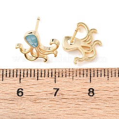 Brass Enamel Octopus Stud Earrings&nbsp;EJEW-I322-01G