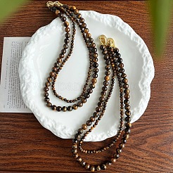 Natural Tiger Eye Round Beaded Double Layer Necklaces&nbsp;FS-WG27A05-01