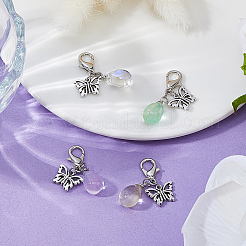 32Pcs 4 Colors Glass Teardrop & Tibetan Style Alloy Butterfly Pendant Decorations&nbsp;HJEW-FH00184