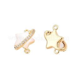 Brass Micro Pave Clear Cubic Zirconia Star Connector Charms&nbsp;KK-B102-27G