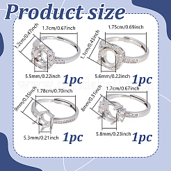 4Pcs 4 Styles Brass Rhinestone Adjustable Ring Components&nbsp;KK-NB0004-07