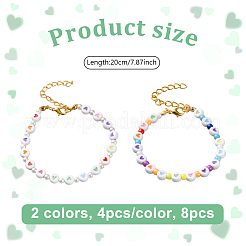 8Pcs 2 Colors Flat Round with Heart Acrylic Beads Bracelets for Women&nbsp;BJEW-HY0001-16