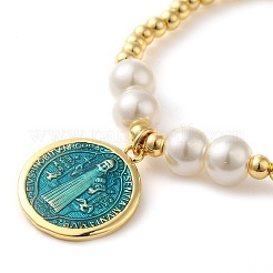 Adjustable Flat Round with Holy Virgin Charms Bracelet&nbsp;LS-BJEW-Z073-01G-01