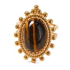Oval Natural Tiger Eye Finger Rings&nbsp;RJEW-Q822-08G