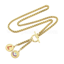 Ion Plating(IP) 304 Stainless Steel Red Enamel Letter & Eye Pendant Wheat Chain Necklaces&nbsp;STAS-Z102-01G-L