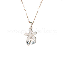 Brass Pave Clear Cubic Zirconia and Enamel Flower Pendant 304 Stainless Steel Cable Chain Necklaces for Women&nbsp;WG269F9-03