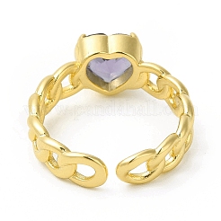 Cubic Zirconia Heart Open Cuff Ring&nbsp;RJEW-H120-10G