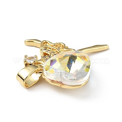 Real 18K Gold Plated Rack Plating Brass Micro Pave Clear Cubic Zirconia Pendants&nbsp;KK-C015-15G-04