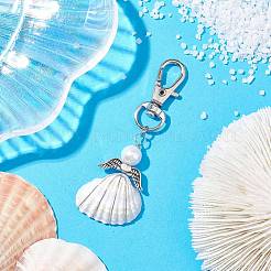 Angel Alloy & Wire Wrapped Natural Shell Pendant Decorations&nbsp;HJEW-JM02017-02