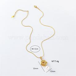 3Pcs Stainless Steel Minimalist Floral Twist with White Round Pendant Necklaces for Women&nbsp;KC6984