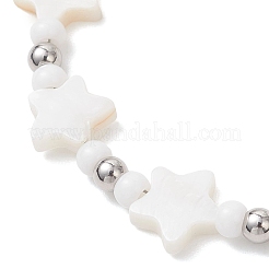 2Pcs Natural White Shell Star & Moon Link Bracelets&nbsp;BJEW-JB13283