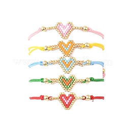 Glass Seed Beads Heart Link Bracelets&nbsp;BJEW-MZ00217