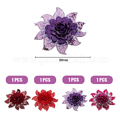 4Pcs 4 Colors 3D Flower Pattern Polyester Fabrics Computerized Embroidery Cloth Sew on Appliques&nbsp;PATC-NB0001-15B