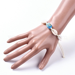 Adjustable Printed Cowrie Shell Braided Bead Bracelets&nbsp;BJEW-JB05154-02
