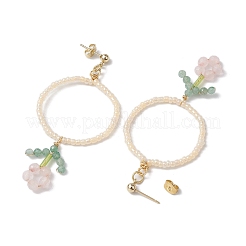 Flower Glass Seed Beads Dangle Earrings&nbsp;EJEW-MZ00148-01