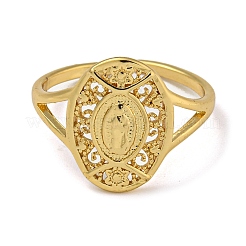Oval with Virgin Mary Brass Open Cuff Rings for Women&nbsp;RJEW-Z050-08G