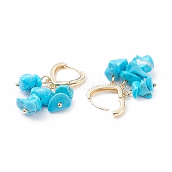 Synthetic Turquoise Chips Dangle Hoop Earrings&nbsp;EJEW-JE04884-03