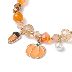 3Pcs 3 Styles Thanksgiving Day Alloy Enamel & ABS Plastic Imitation Pearl Charm Bracelets&nbsp;BJEW-JB12627
