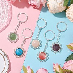 Mixed Stone & Alloy Flower Pendant Keychain&nbsp;KEYC-JKC01109