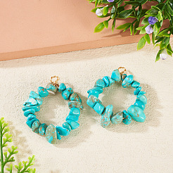 2Pcs Dyed Synthetic Turquoise Chip Beaded Pendants&nbsp;PALLOY-TAC0232-01