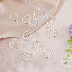 12Pcs Plastic Imitation Pearl & Brass Beaded Stretch Ring&nbsp;RJEW-FI0001-10