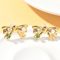 304 Stainless Steel Micro Pave Cubic Zirconia Stud Earrings&nbsp;EJEW-D309-04G