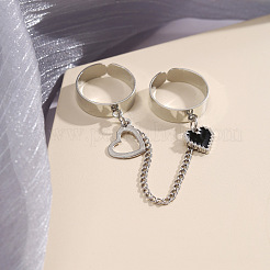 Heart Alloy Enamel Chain Finger Rings&nbsp;FS-WG15957-01