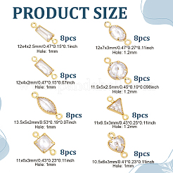 64Pcs 8 Styles Brass Pave Clear Cubic Zirconia Connector Charms&nbsp;KK-ME0004-10