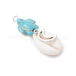 5Pcs 5 Styles Natural Cowrie Shell & Dyed Synthetic Turquoise Turtle Copper Wire Wrapped Pendants&nbsp;PALLOY-JF04034-02