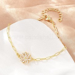 Brass Pave Cubic Zirconia Flower Link Bracelets for Women&nbsp;KK-CBA68DA-07B-G