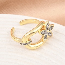 Brass Micro Pave Cubic Zirconia Cuff Rings&nbsp;RJEW-D333-05G