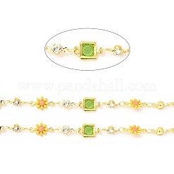 Glass Square & Enamel Flower Link Chains&nbsp;CHC-C003-07G