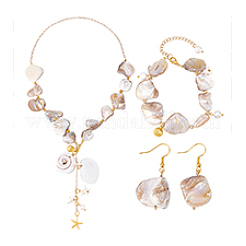Natural Shell & Natural Cultured Freshwater Pearl Necklacrs & Dangle Earrings & Bracelets Set for Women&nbsp;SJEW-PH01393-01