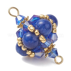 Synthetic Turquoise & Natural Carnelian & Yellow Jade & Malaysia Jade & Tiger Eye Round and Glass Seed Beaded Lantern Links Connector Charms&nbsp;PALLOY-MZ01176