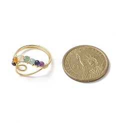 Natural Mixed Gemstone Braided Beaded Heart Open Cuff Ring&nbsp;RJEW-JR00549
