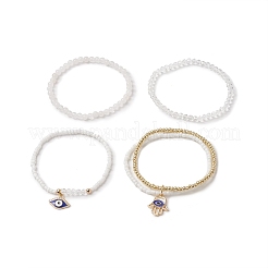 4Pcs 4 Style Natural White Jade & Glass Beaded Stretch Bracelets Set&nbsp;BJEW-JB09227