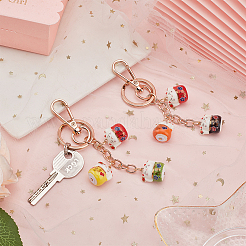 2Pcs 2 Colors Maneki Neko Lucky Cat Porcelain Pendant Keychain&nbsp;KEYC-OC0001-42C