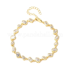 Brass Micro Pave Clear Cubic Zirconia Link Chain Bracelets for Women&nbsp;BJEW-K274-13G