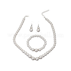 Round ABS Plastic Imitation Pearl Beaded Necklaces & Dangle Earring & Bracelets Sets&nbsp;FS-WG32AE8-01