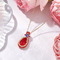 3Pcs 3 Colors Glass Teardrop Pendant Necklaces&nbsp;NJEW-MZ00066