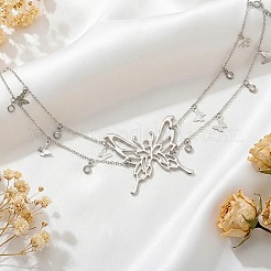 Zinc Alloy Crystal Rhinestone Butterfly Tassel Double Layer Waist Chains for Women&nbsp;WG9748F-02
