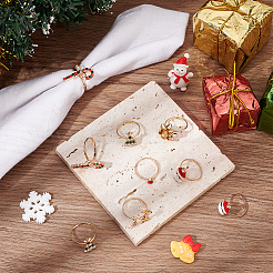 18Pcs 6 6 Style Santa Claus & Christmas Tree & Flower & Deer & Candy Cane Enamel Adjustable Rings Set&nbsp;RJEW-NB0001-03