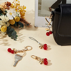 4Pcs 4 Styles Zinc Alloy Resin Cherry Keychains&nbsp;AJEW-ME0002-10
