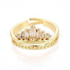 Brass Micro Pave Cubic Zirconia Cuff Rings for Women&nbsp;KK-T071-62G