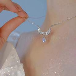 Alloy Rhinestone Angel Wings with Teardrop Pendant Necklaces for Women&nbsp;FS-WG52CAF-01