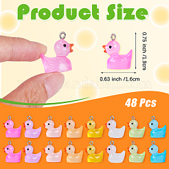 48Pcs 8 Colors Transparent Resin Pendants Colorful Night Glow Duck Pendant Creative Jewelry Accessories&nbsp;JX860A