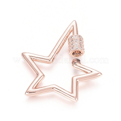 Brass Micro Pave Clear Cubic Zirconia Screw Carabiner Lock Charms&nbsp;ZIRC-L085-06RG