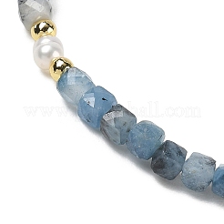 Natural Aquamarine Cube Beads Stretch Bracelets for Women&nbsp;BJEW-JB13176-02